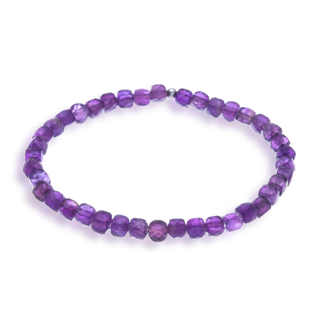 Birthstone 15-Carat Faceted Square Amethyst Stretch Bracelet - Wise Colors of Chiang Mai