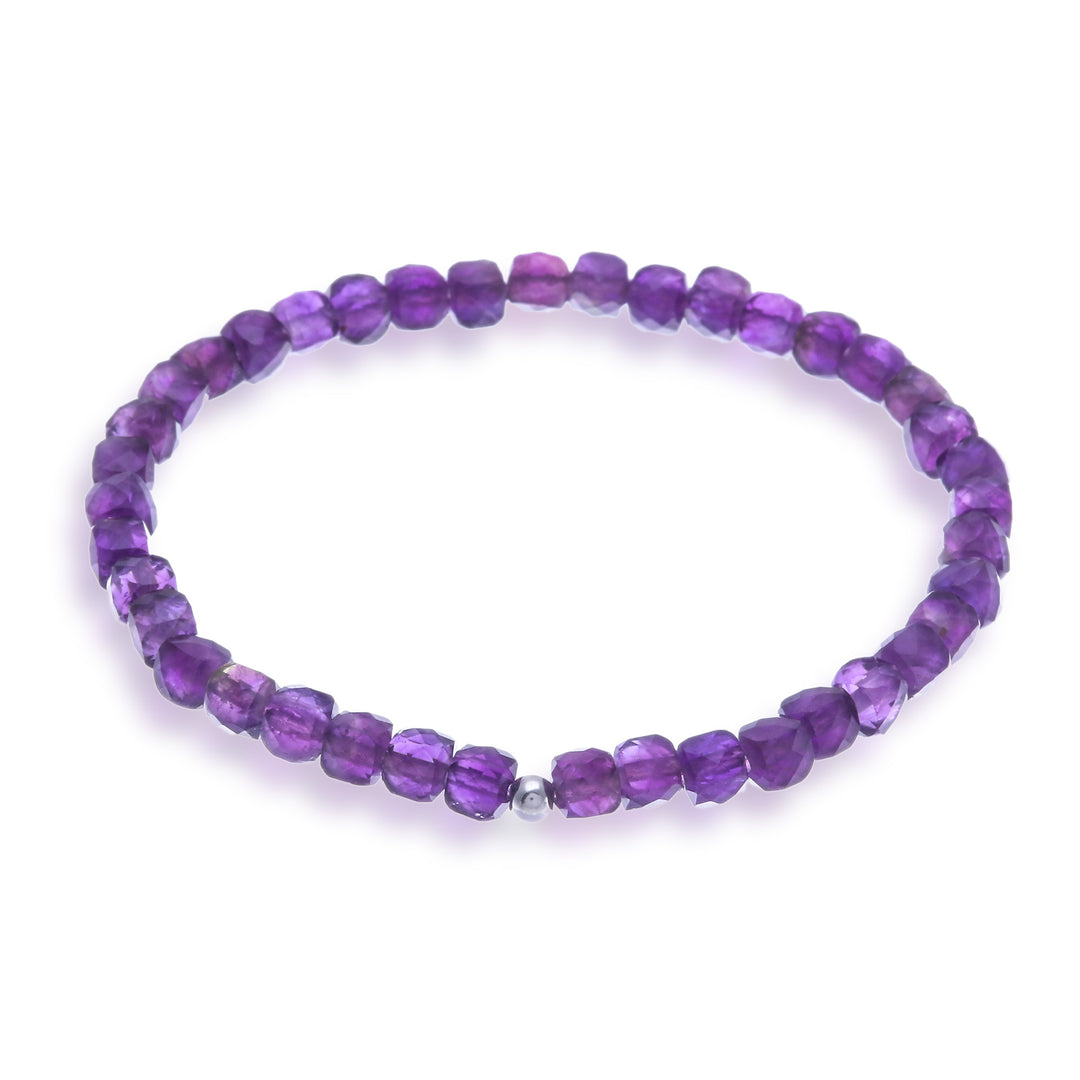 Birthstone 15-Carat Faceted Square Amethyst Stretch Bracelet - Wise Colors of Chiang Mai