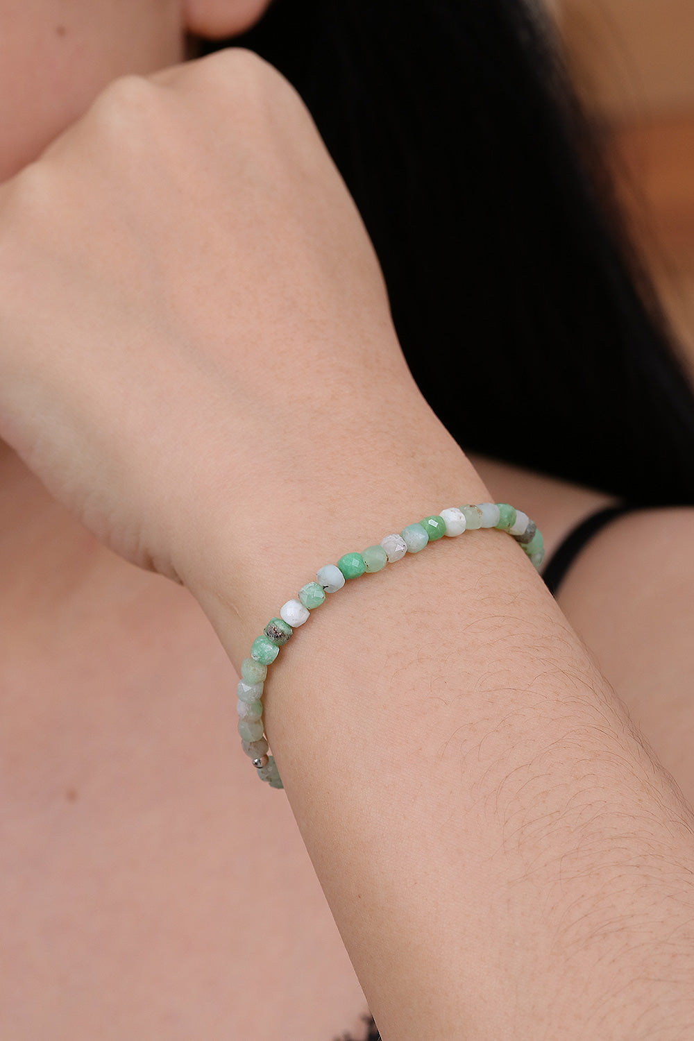 Natural Square Chrysoprase Stretch Bracelet with 15 Carats - Joyful Colors of Chiang Mai