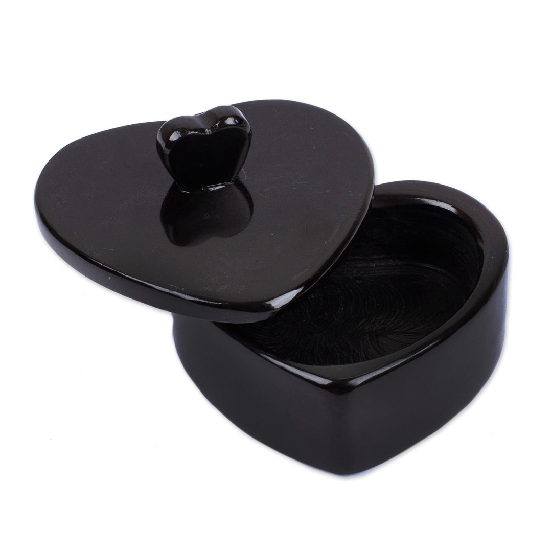 Heart-Themed Carved Black Marble Decorative Jewelry Box - My Heart is Yours