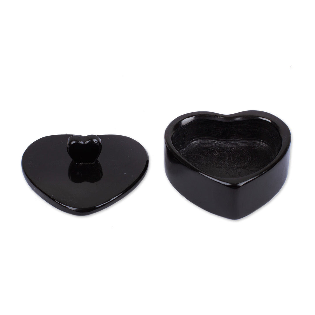 Heart-Themed Carved Black Marble Decorative Jewelry Box - My Heart is Yours