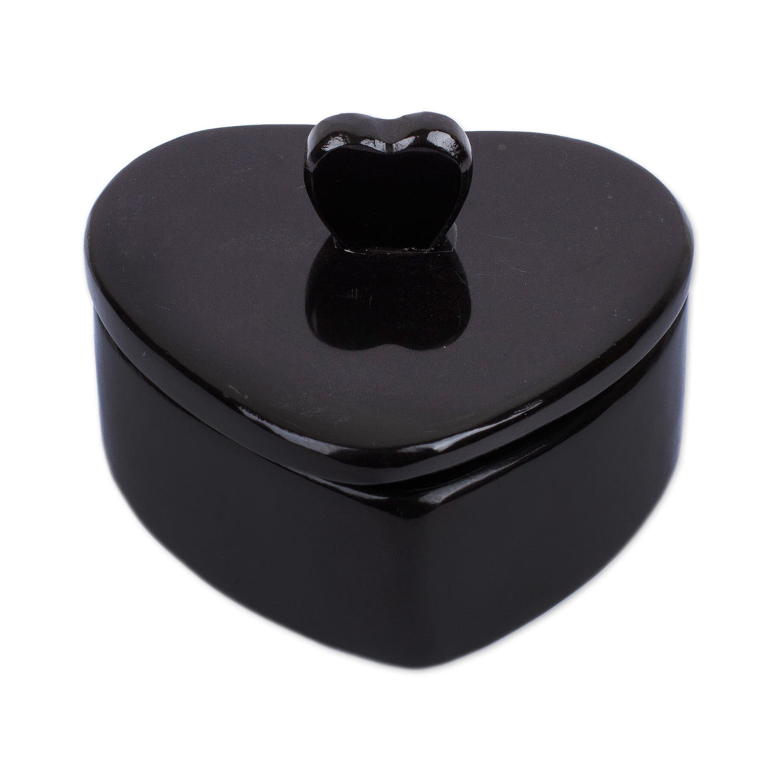 Heart-Themed Carved Black Marble Decorative Jewelry Box - My Heart is Yours