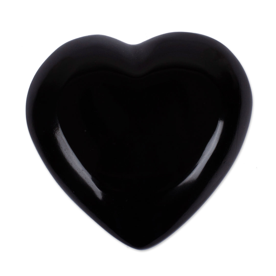 Heart-Themed Home Accent Hand-Carved from Black Marble - My Heart is Yours