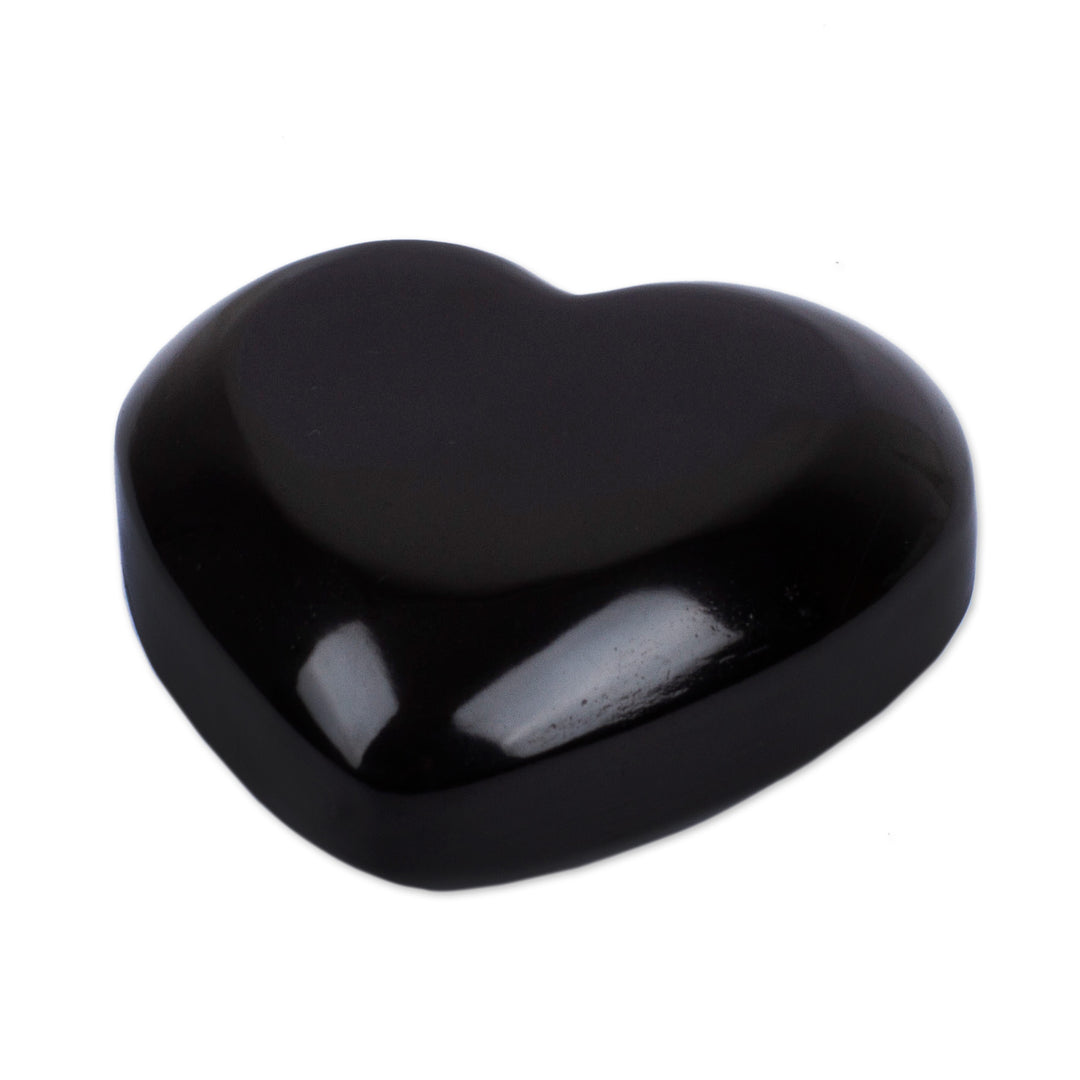 Heart-Themed Home Accent Hand-Carved from Black Marble - My Heart is Yours