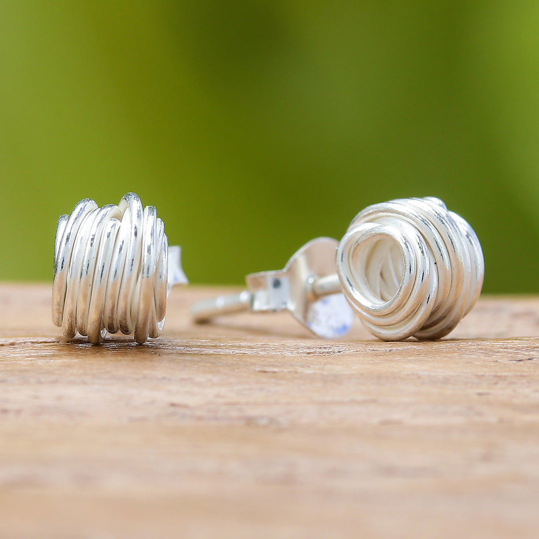 Sterling Silver Stud Earrings with Modern Wire Design - Shining Wires