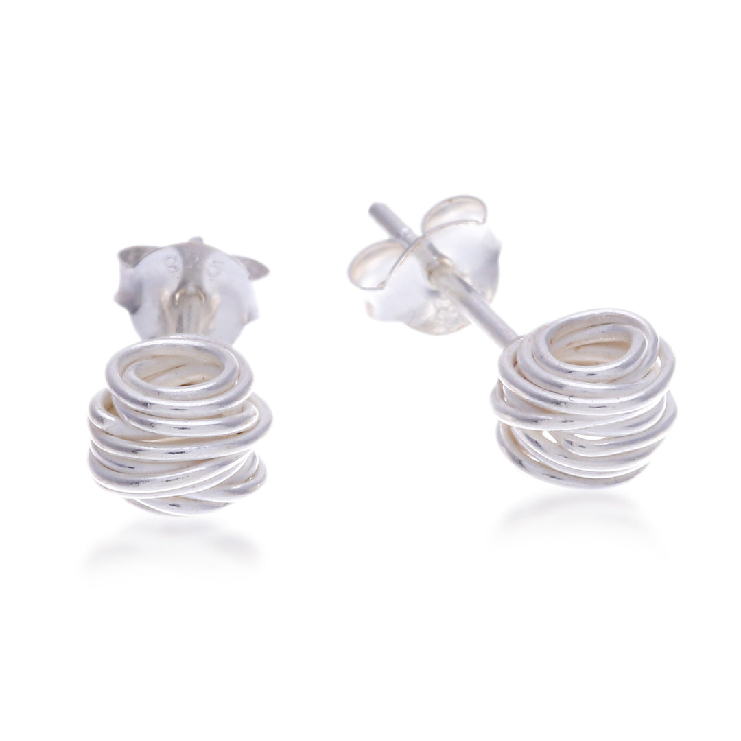 Sterling Silver Stud Earrings with Modern Wire Design - Shining Wires