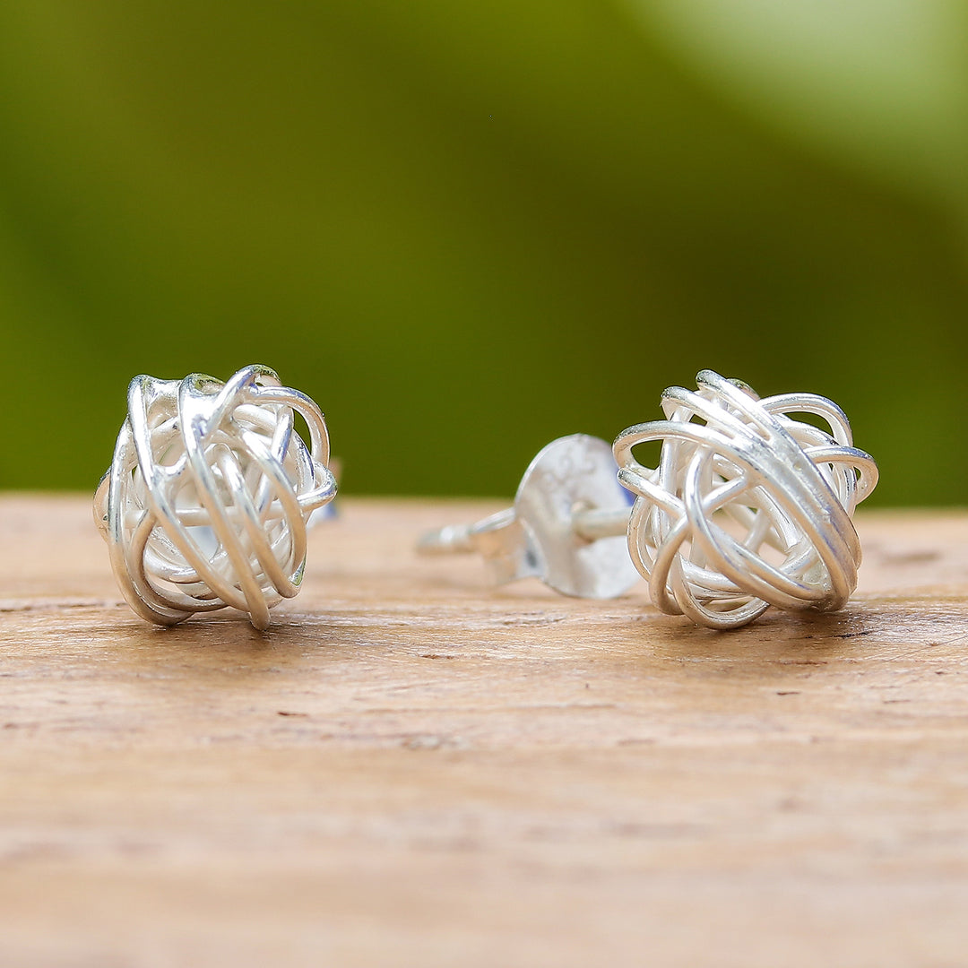 Nest Intertwined Wire Modern Sterling Silver Stud Earrings - Divine Nests