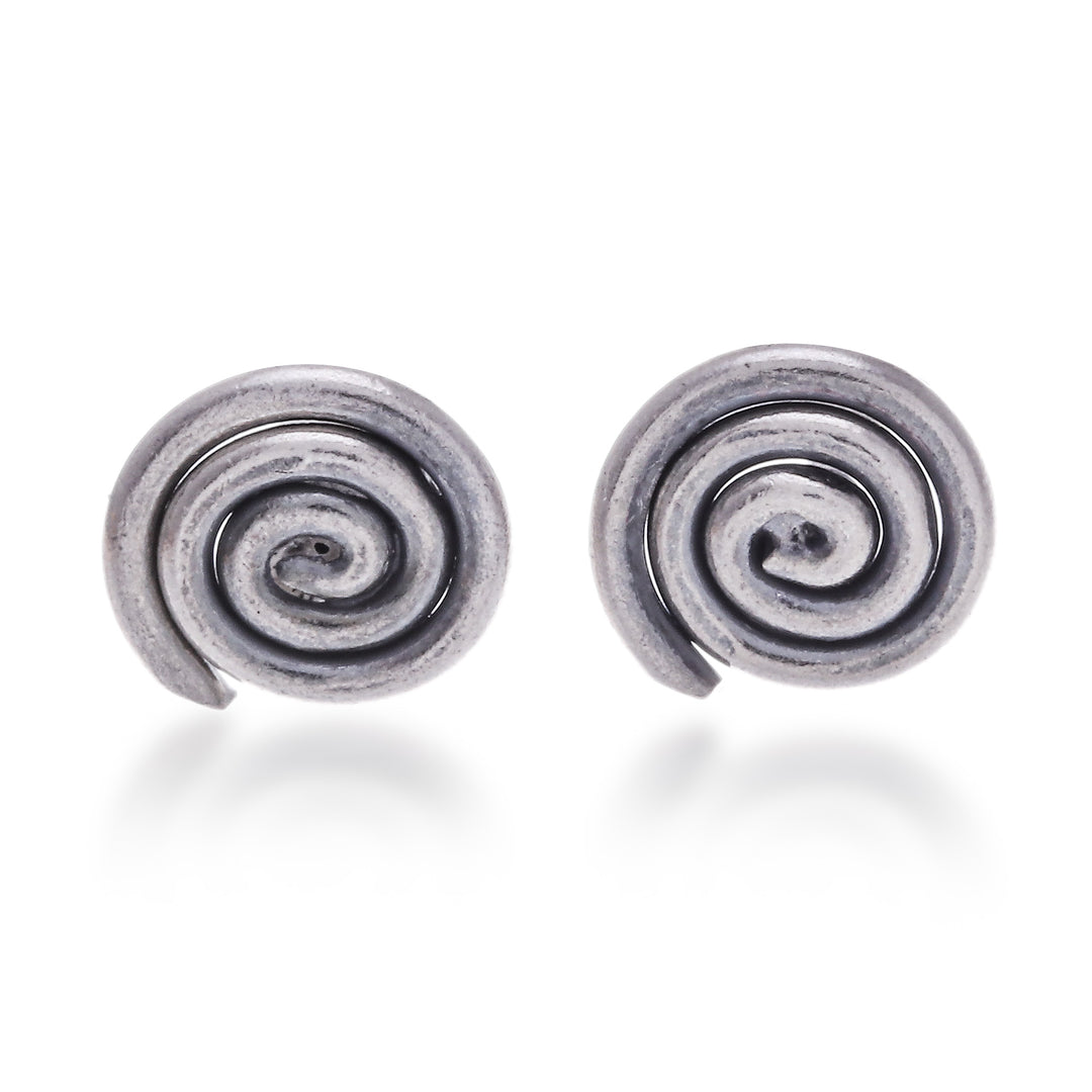 Spiral-Themed Oxidized Polished Silver Stud Earrings - Stylish Spirals