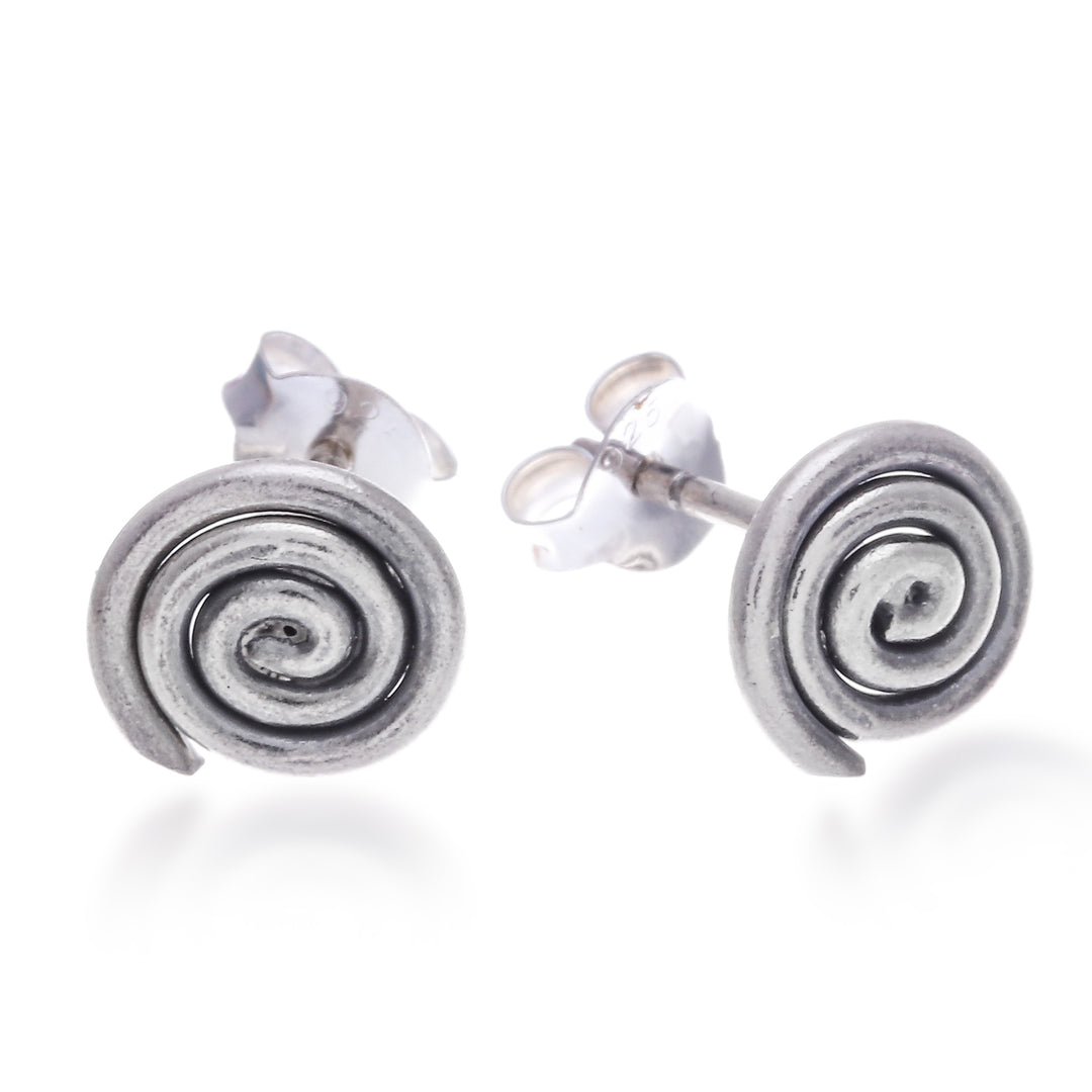 Spiral-Themed Oxidized Polished Silver Stud Earrings - Stylish Spirals