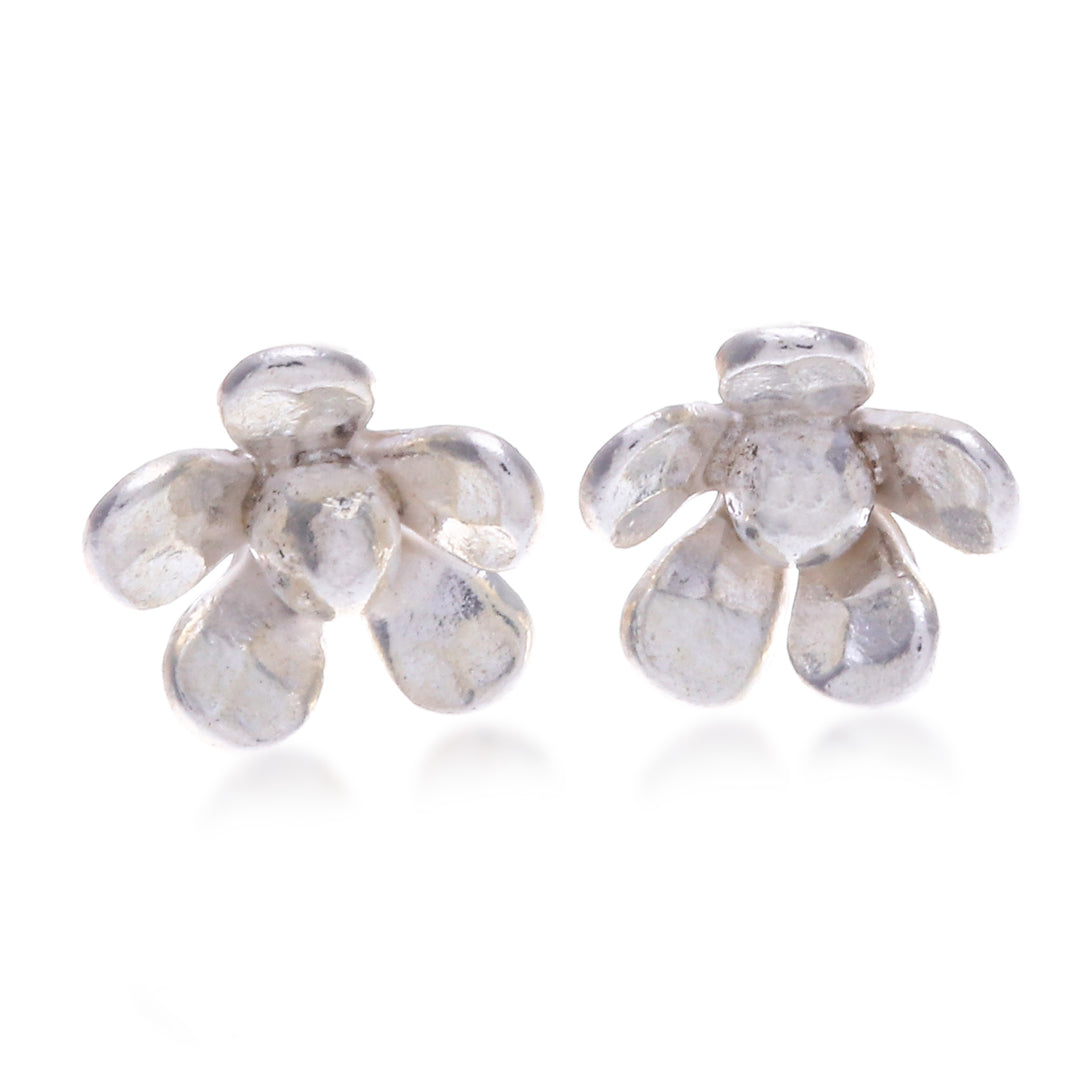 Hammered Sterling Silver Stud Earrings with Floral Design - Bloom Spectacle