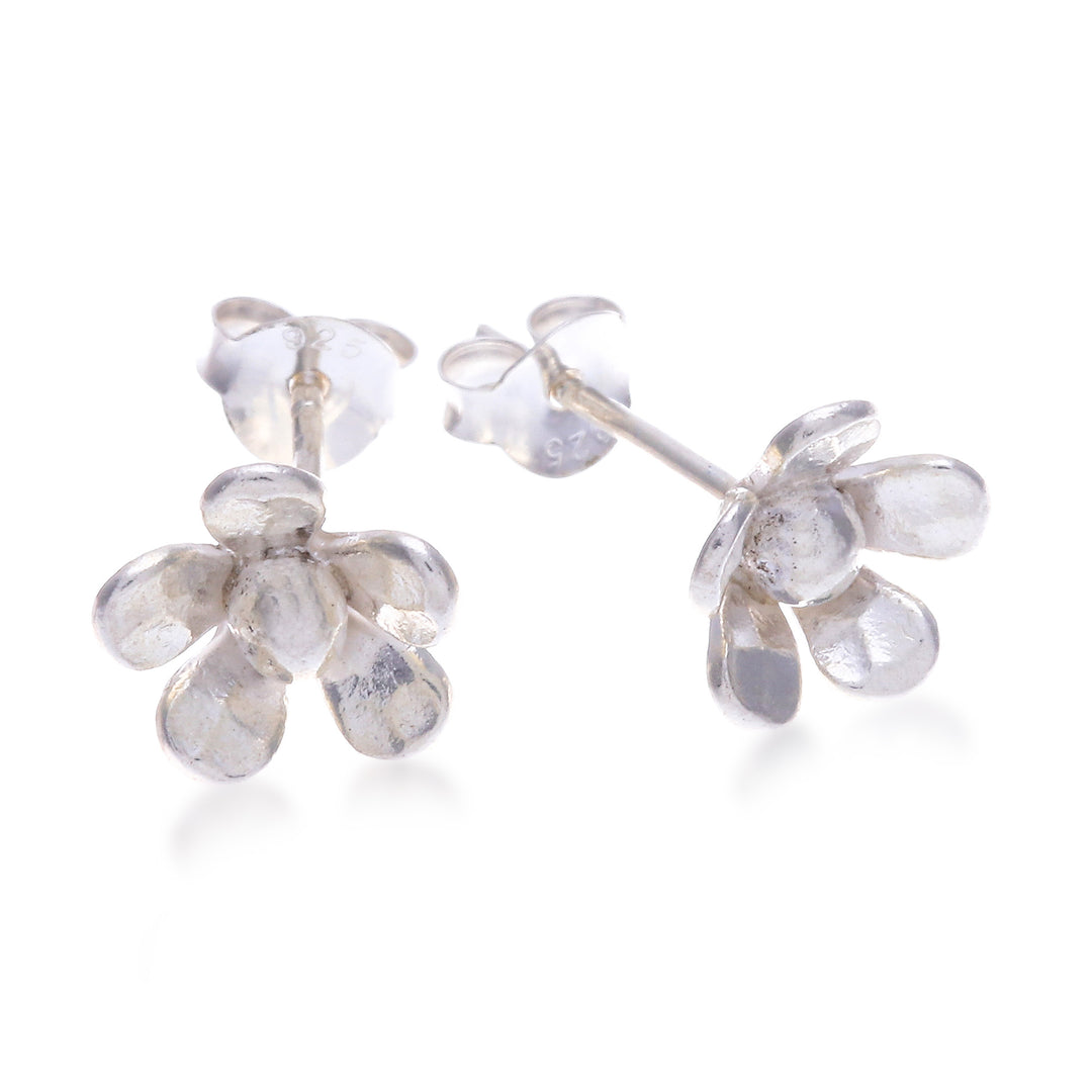 Hammered Sterling Silver Stud Earrings with Floral Design - Bloom Spectacle