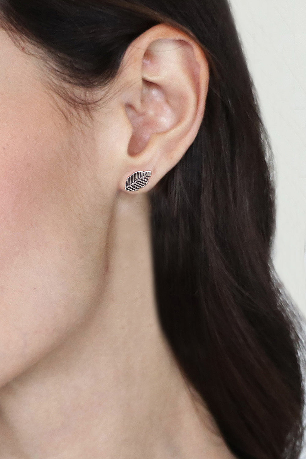 Leaf-Shaped Oxidized Polished Sterling Silver Stud Earrings - Classic Leaves