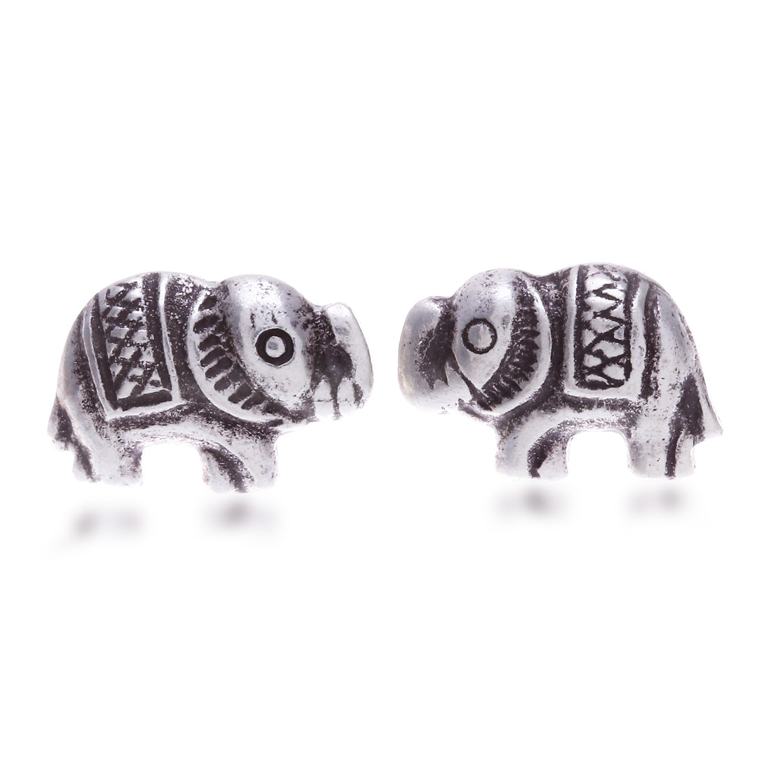 Sterling Silver Elephant Stud Earrings with Darkened Accents - Posh Elephant