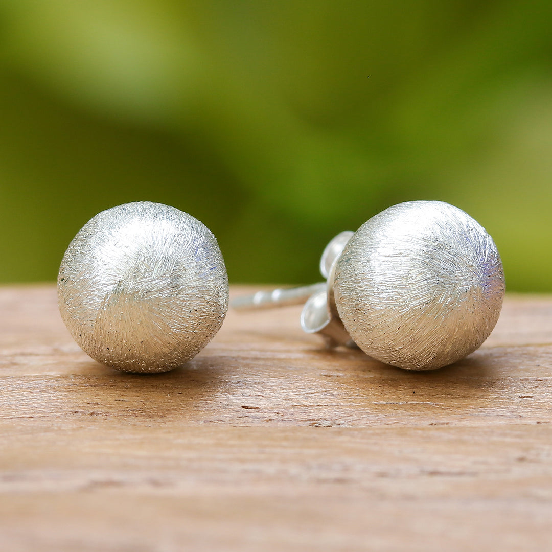 Orb-Shaped Modern Textured Sterling Silver Stud Earrings - Bright Globes