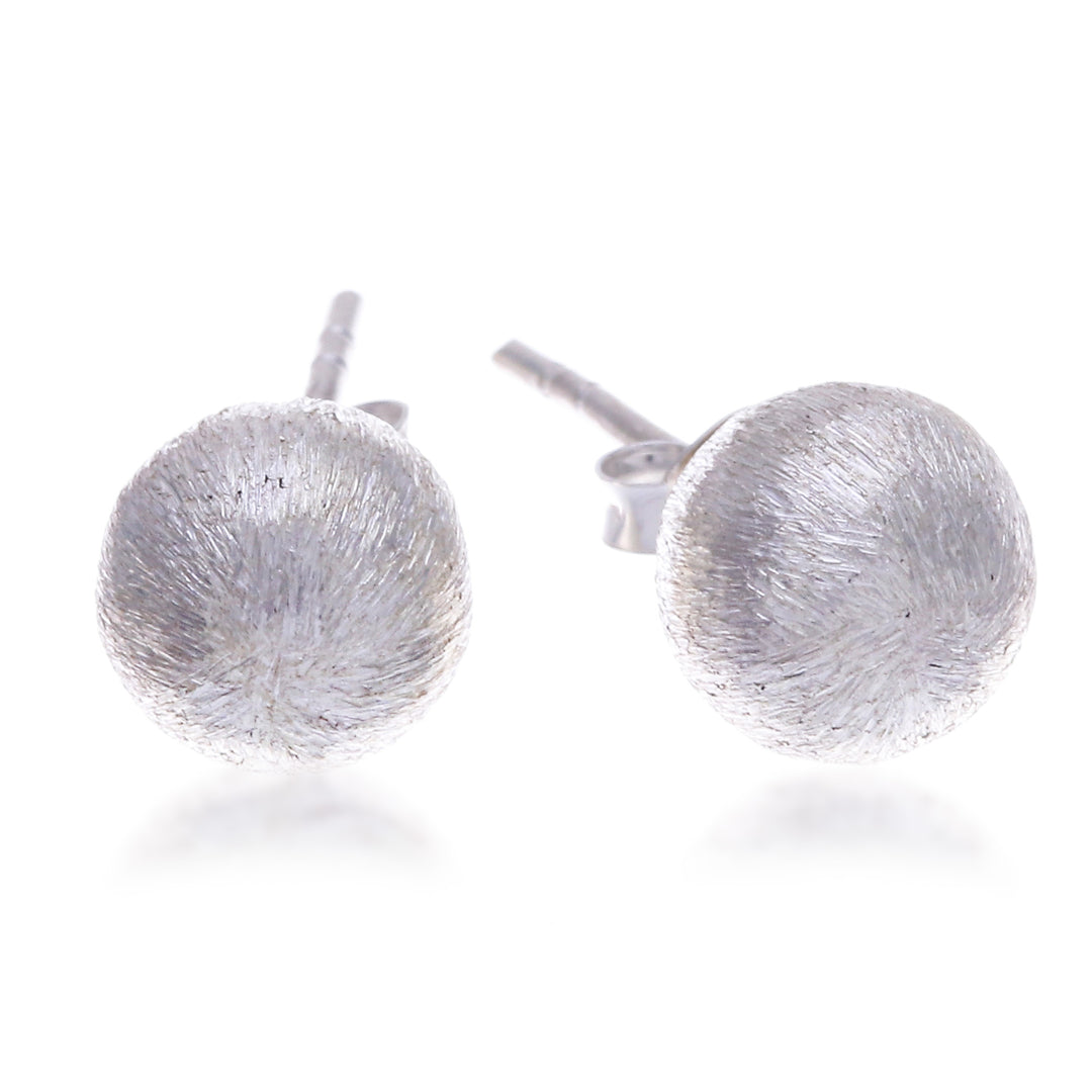 Orb-Shaped Modern Textured Sterling Silver Stud Earrings - Bright Globes