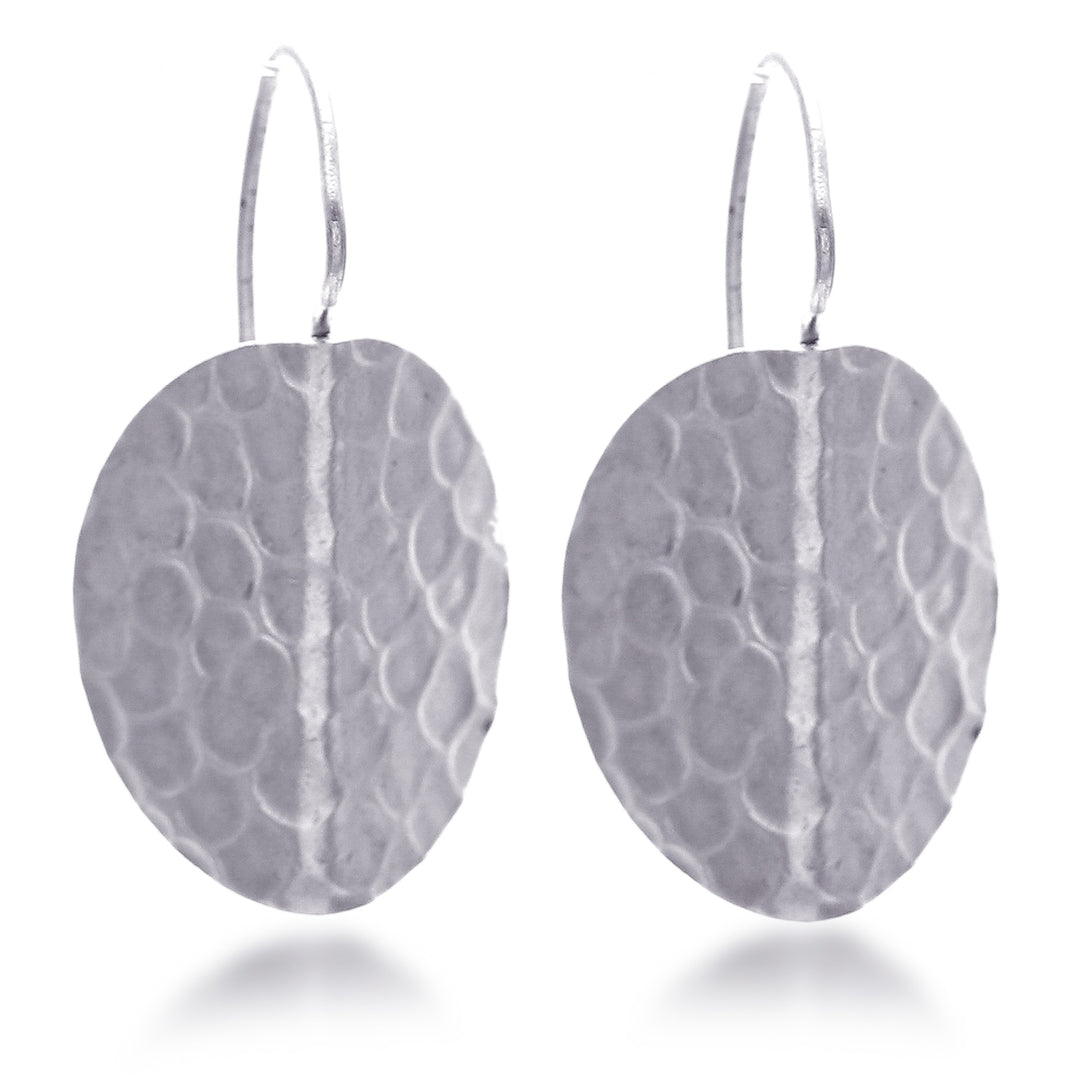 Textured Sterling Silver Drop Earrings with Hammered Finish - Hammered Leaves