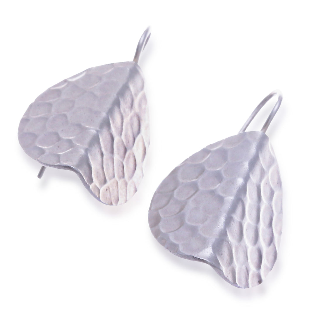 Textured Sterling Silver Drop Earrings with Hammered Finish - Hammered Leaves