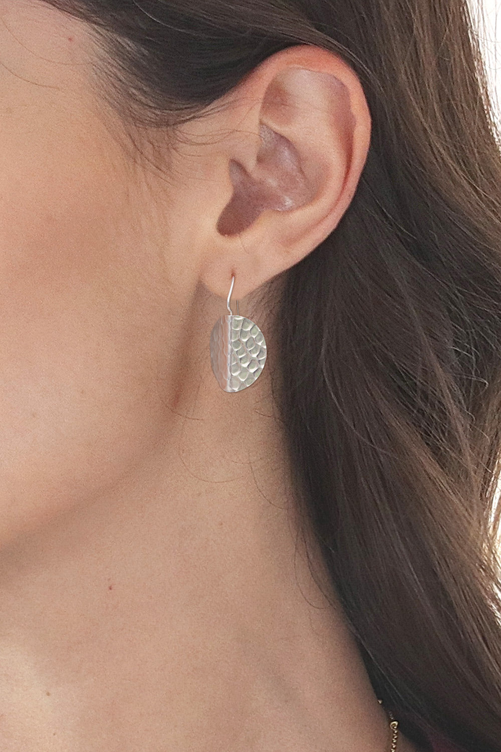 Textured Sterling Silver Drop Earrings with Hammered Finish - Hammered Leaves