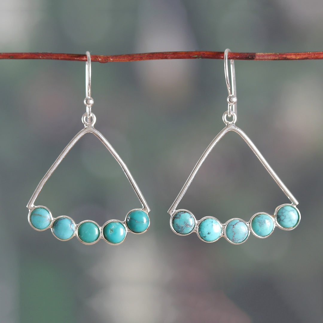 Reconstituted Turquoise Cluster Silver Dangle Earrings - Dazzling Clusters