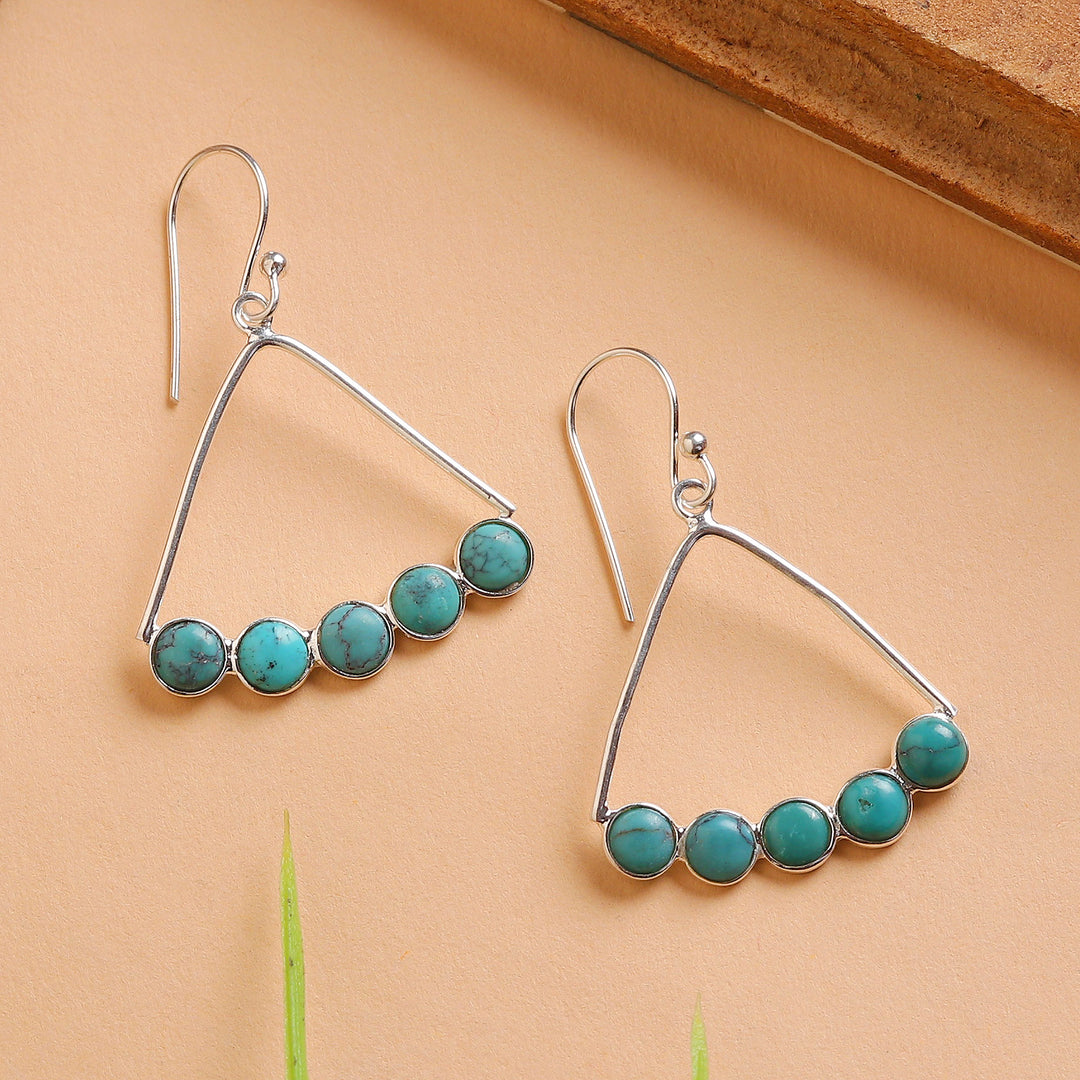 Reconstituted Turquoise Cluster Silver Dangle Earrings - Dazzling Clusters