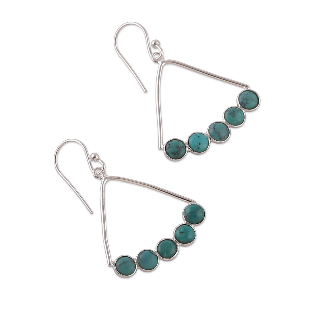Reconstituted Turquoise Cluster Silver Dangle Earrings - Dazzling Clusters