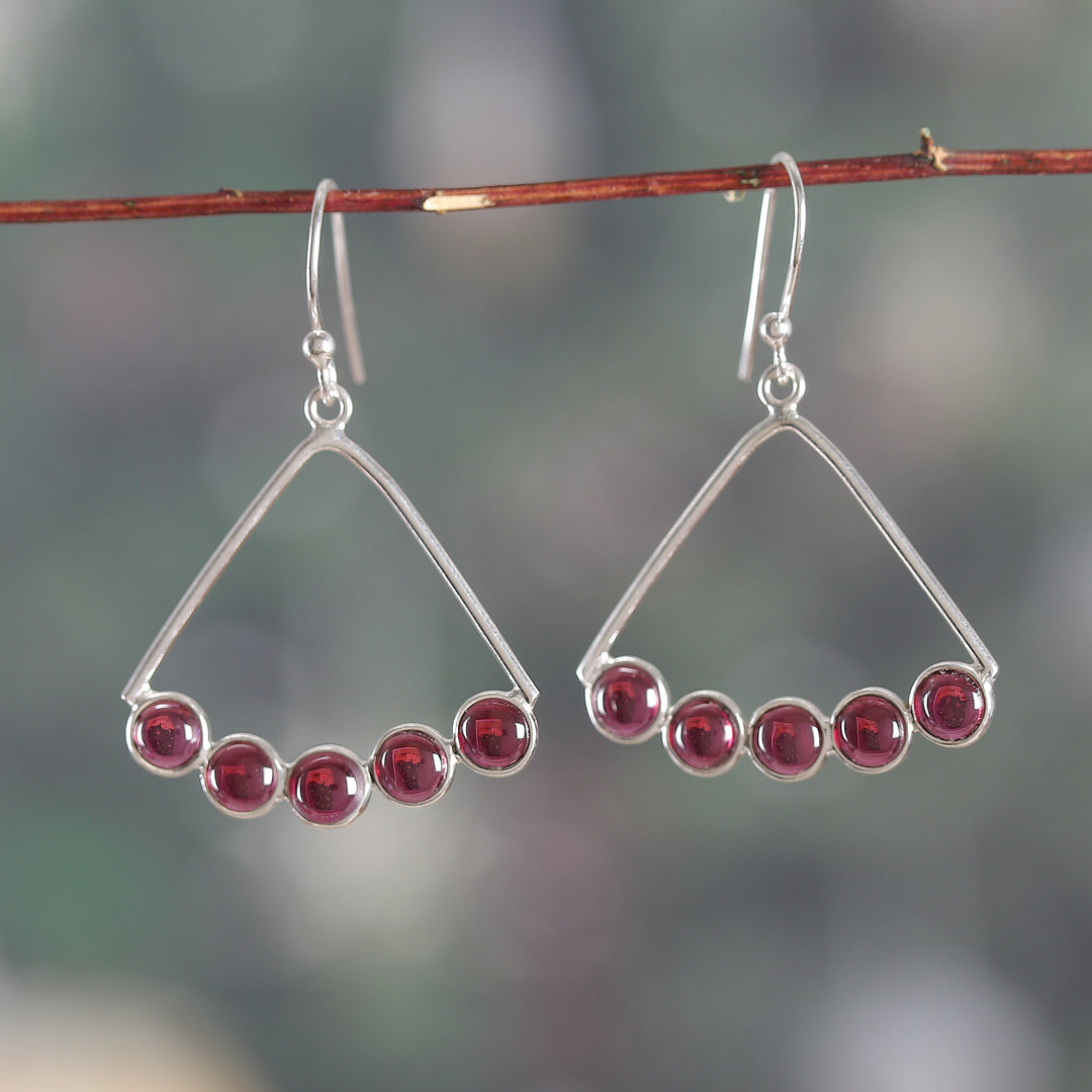 Modern Silver Dangle Earrings with Garnet Cluster Accents - Fiery Clusters