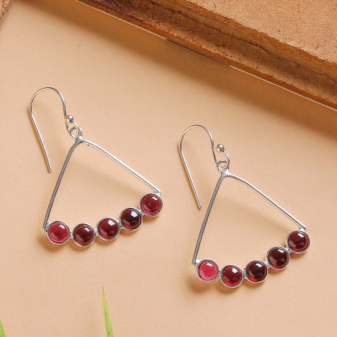 Modern Silver Dangle Earrings with Garnet Cluster Accents - Fiery Clusters
