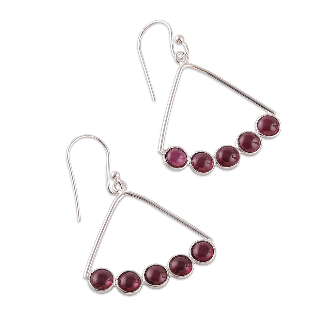 Modern Silver Dangle Earrings with Garnet Cluster Accents - Fiery Clusters