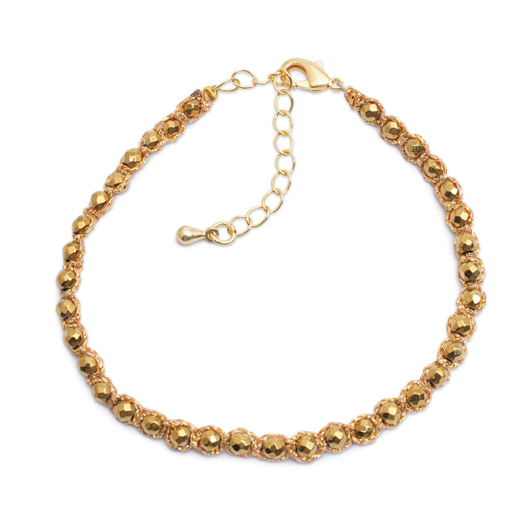 Hematite Beaded Macrame Bracelet with Gold-Plated Clasp - Blissful Gleam