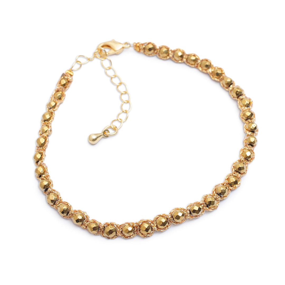 Hematite Beaded Macrame Bracelet with Gold-Plated Clasp - Blissful Gleam