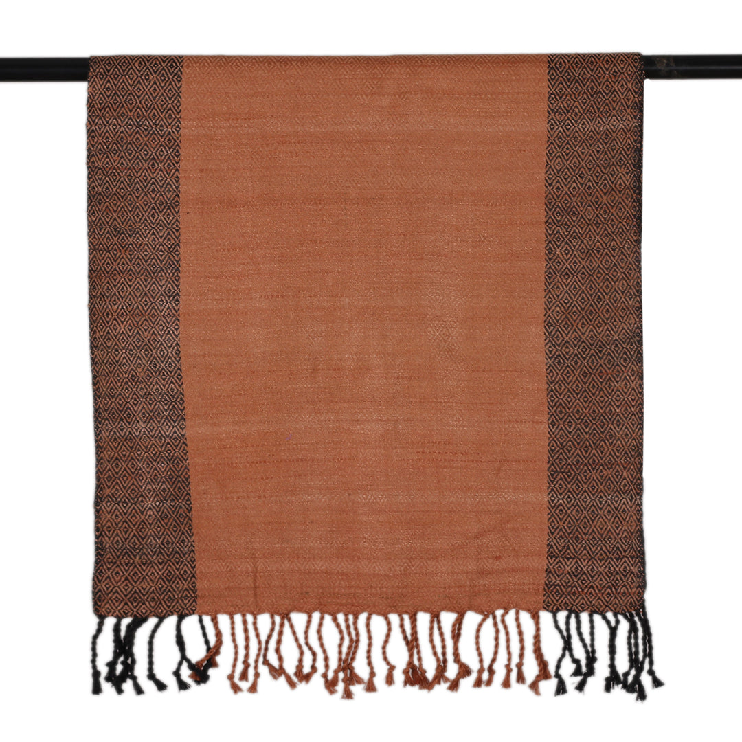 Orange Black Handwoven Men's Silk Scarf with Diamond Pattern - Luxurious Orange