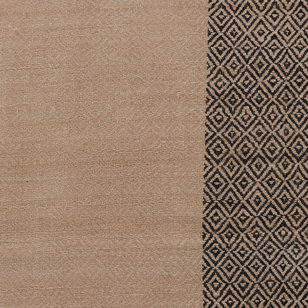 Beige Black Textured Hand-Woven Men's Silk Scarf with Fringe - Luxurious Beige
