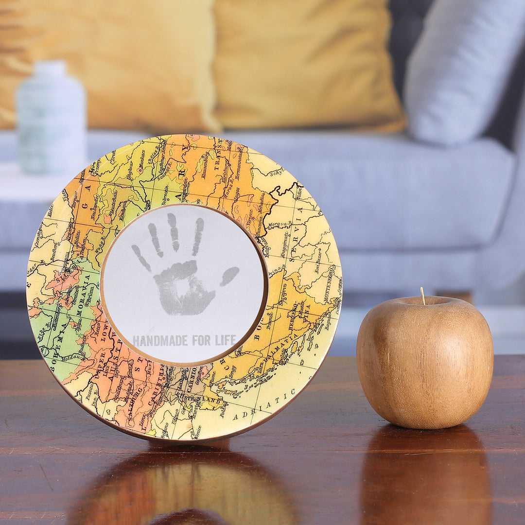 Cartography-Themed Laminated Wood 4-Inch Round Photo Frame - Delightful Cartography