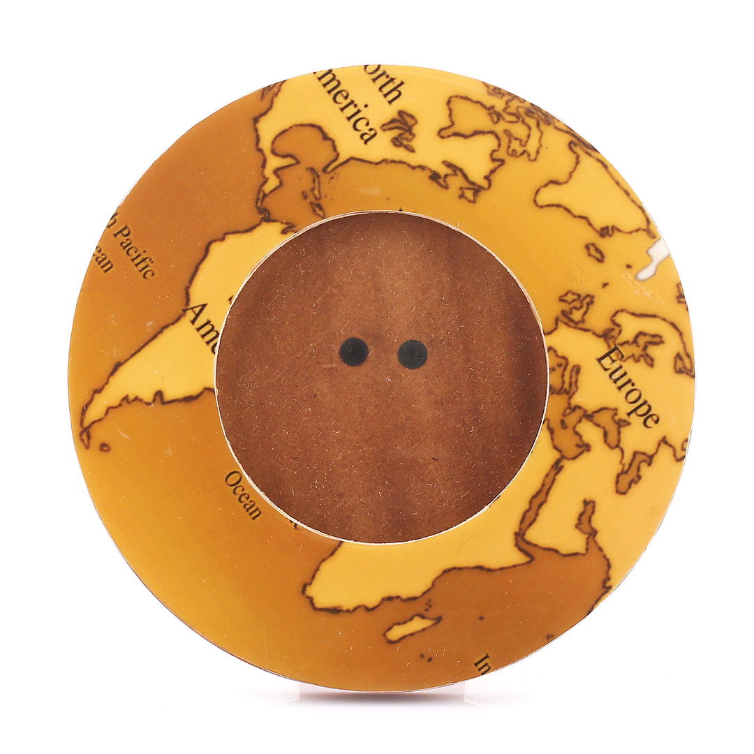 Round Yellow Brown Map Laminated Wood Photo Frame (4 Inch) - Charming Cartography