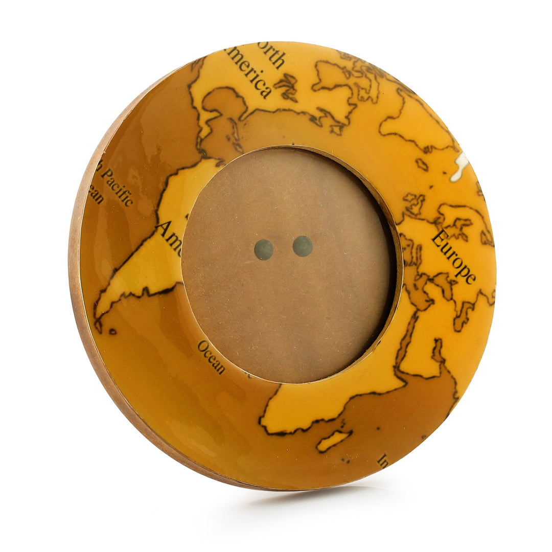 Round Yellow Brown Map Laminated Wood Photo Frame (4 Inch) - Charming Cartography