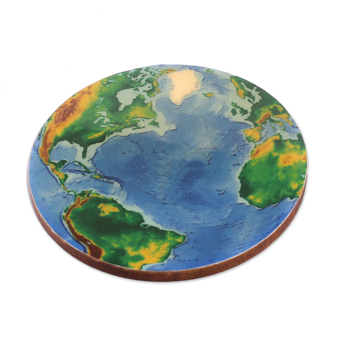 5 Planet Earth World Map-Themed Laminated Wooden Coasters - Planet Earth