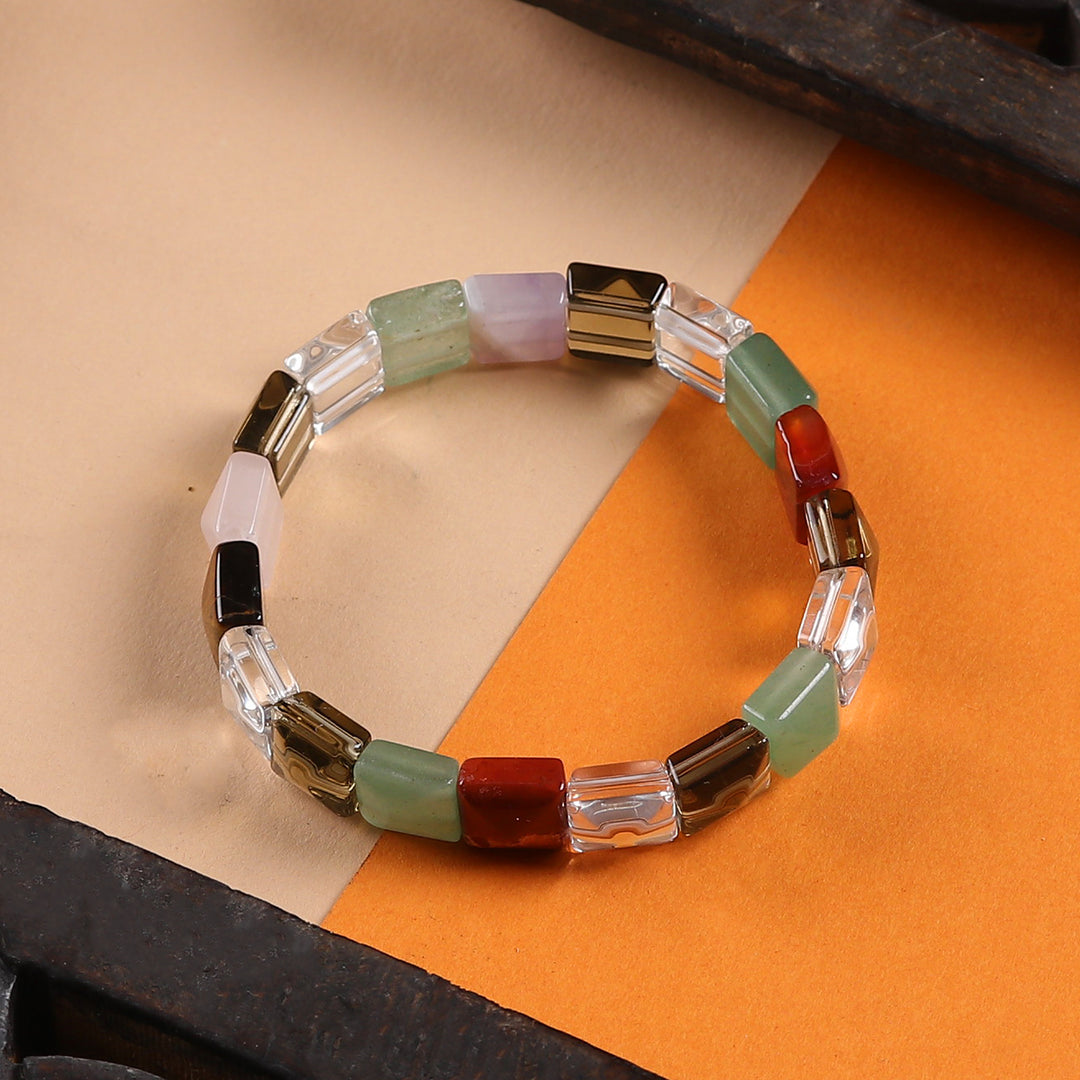 Multi-Gemstone Beaded Stretch Bracelet Handcrafted in India - Stunning Tiles