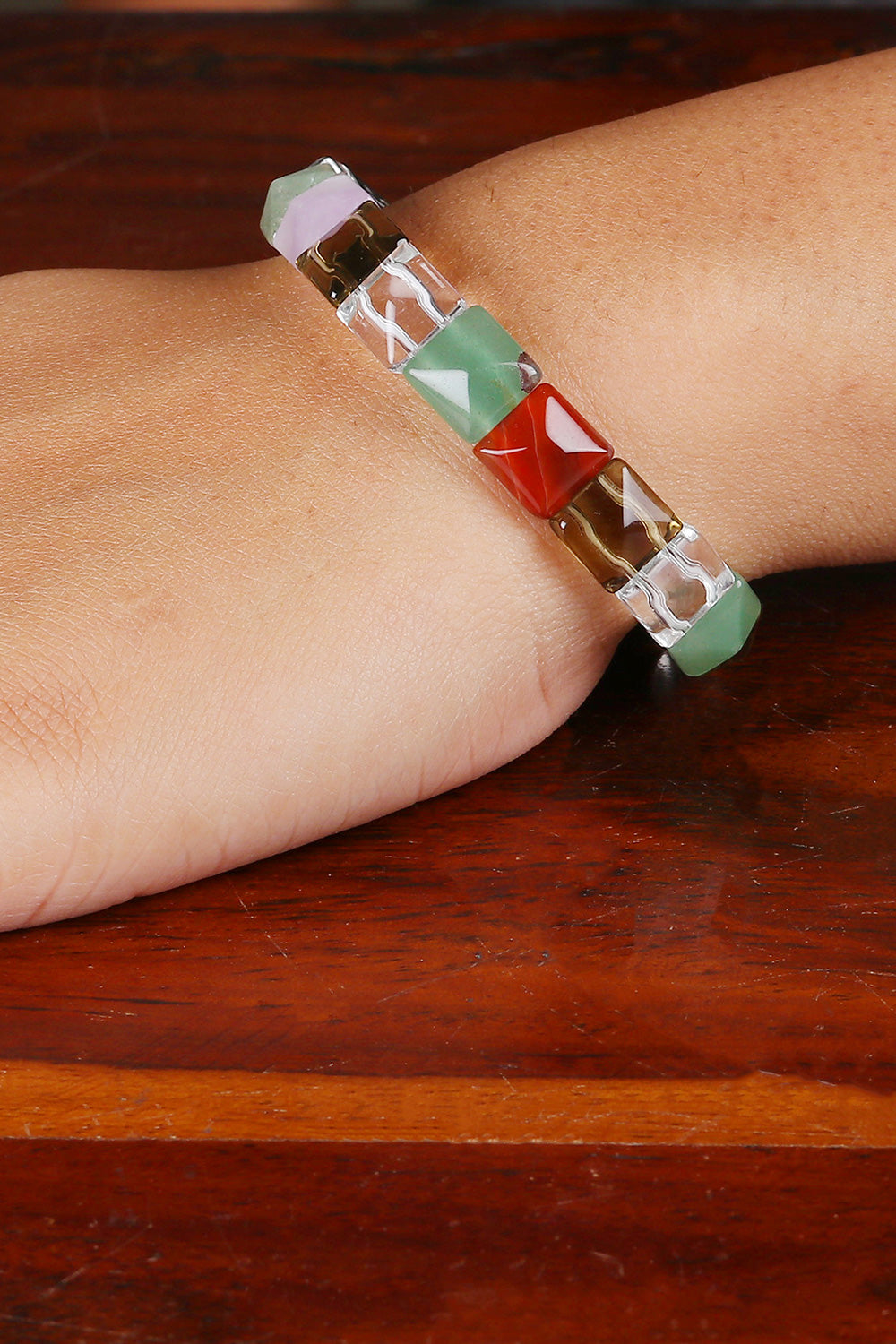 Multi-Gemstone Beaded Stretch Bracelet Handcrafted in India - Stunning Tiles