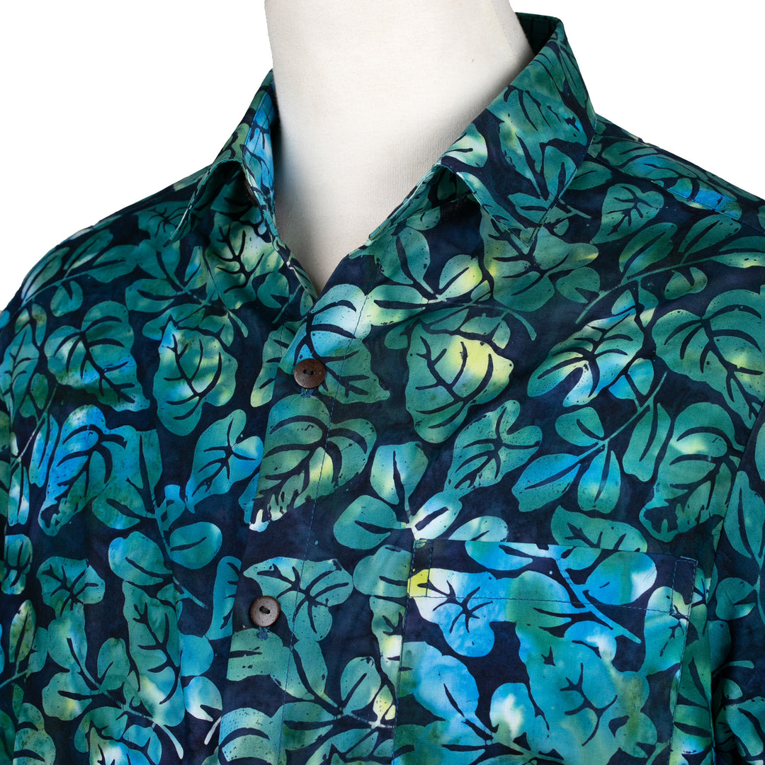 Men's Leaf-Themed Batik Casual Short-Sleeved Cotton Shirt - Greenery Vibes