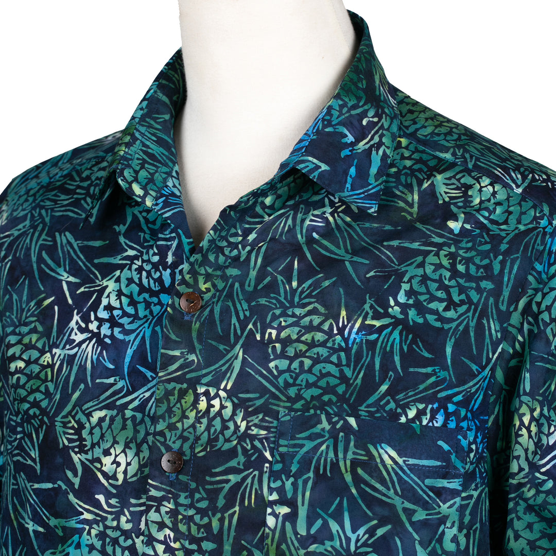 Men's Batik Casual Cotton Shirt with Pineapple Patterns - Pineapple Garden