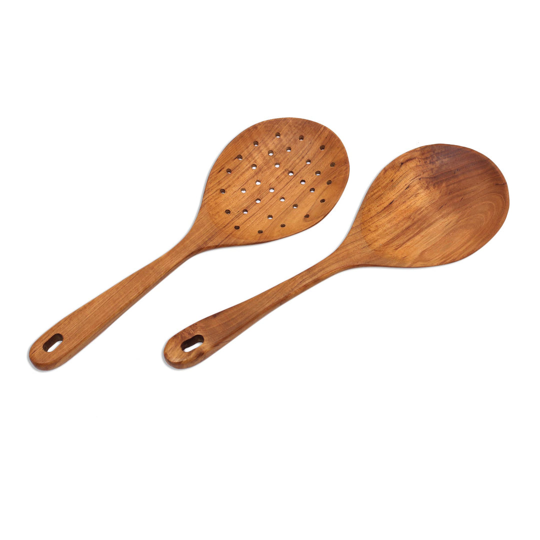 Teak Wood Serving Spoons Crafted in Bali - Elegant Service