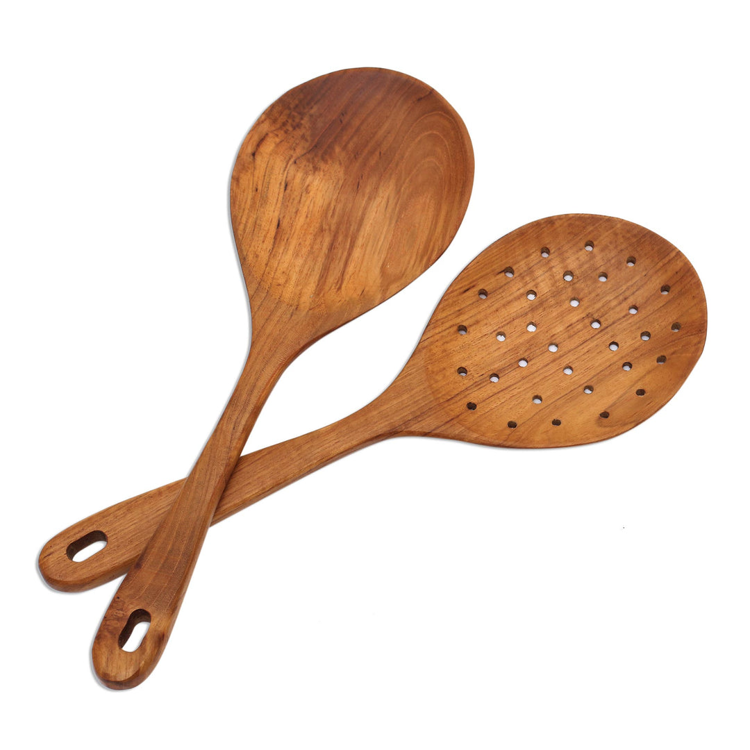 Teak Wood Serving Spoons Crafted in Bali - Elegant Service
