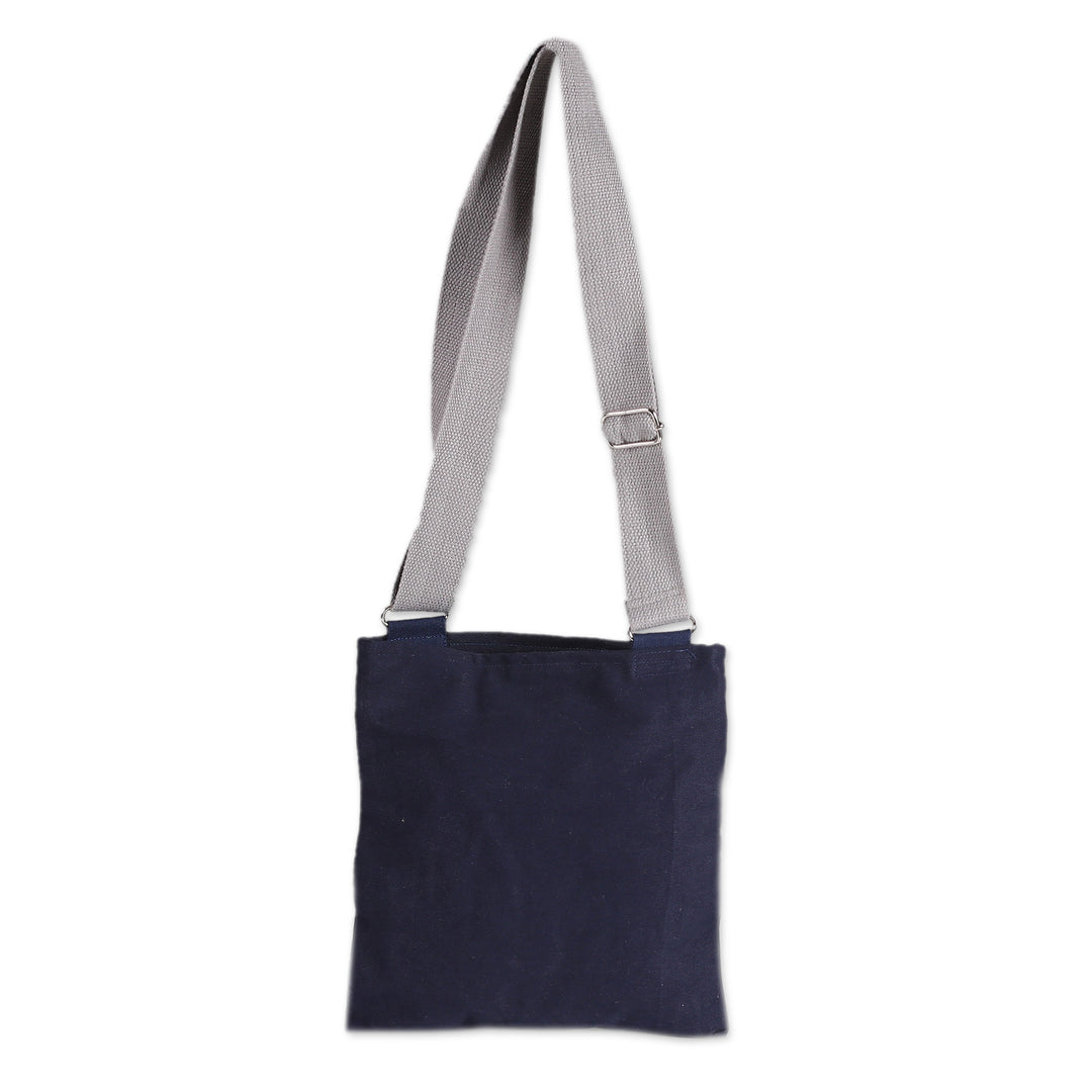Blue Whale-Themed Cotton Sling Bag with Adjustable Strap - Blue Whale