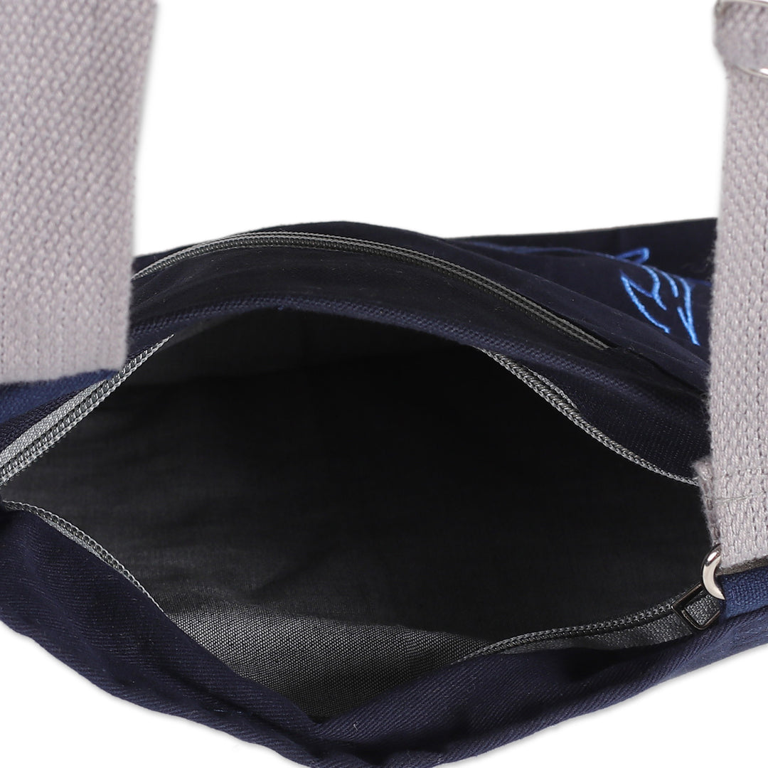 Blue Whale-Themed Cotton Sling Bag with Adjustable Strap - Blue Whale