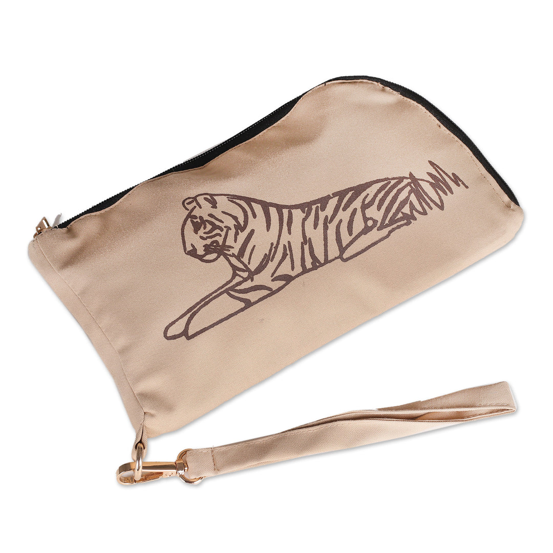 Tiger-Themed Cotton Wristlet Wallet with Removable Strap - Sitting Tiger
