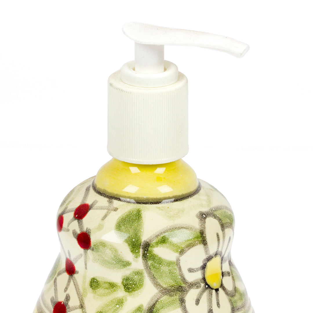 Talavera-Style Floral and Leaf Ceramic Liquid Soap Dispenser - Pastel Talavera