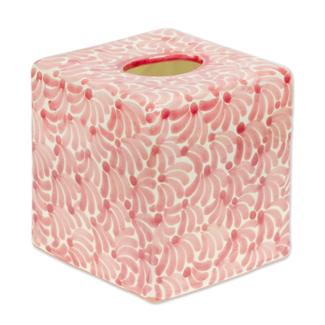 Handcrafted Talavera-Style Ceramic Tissue Box Cover in Pink - Talavera Delight