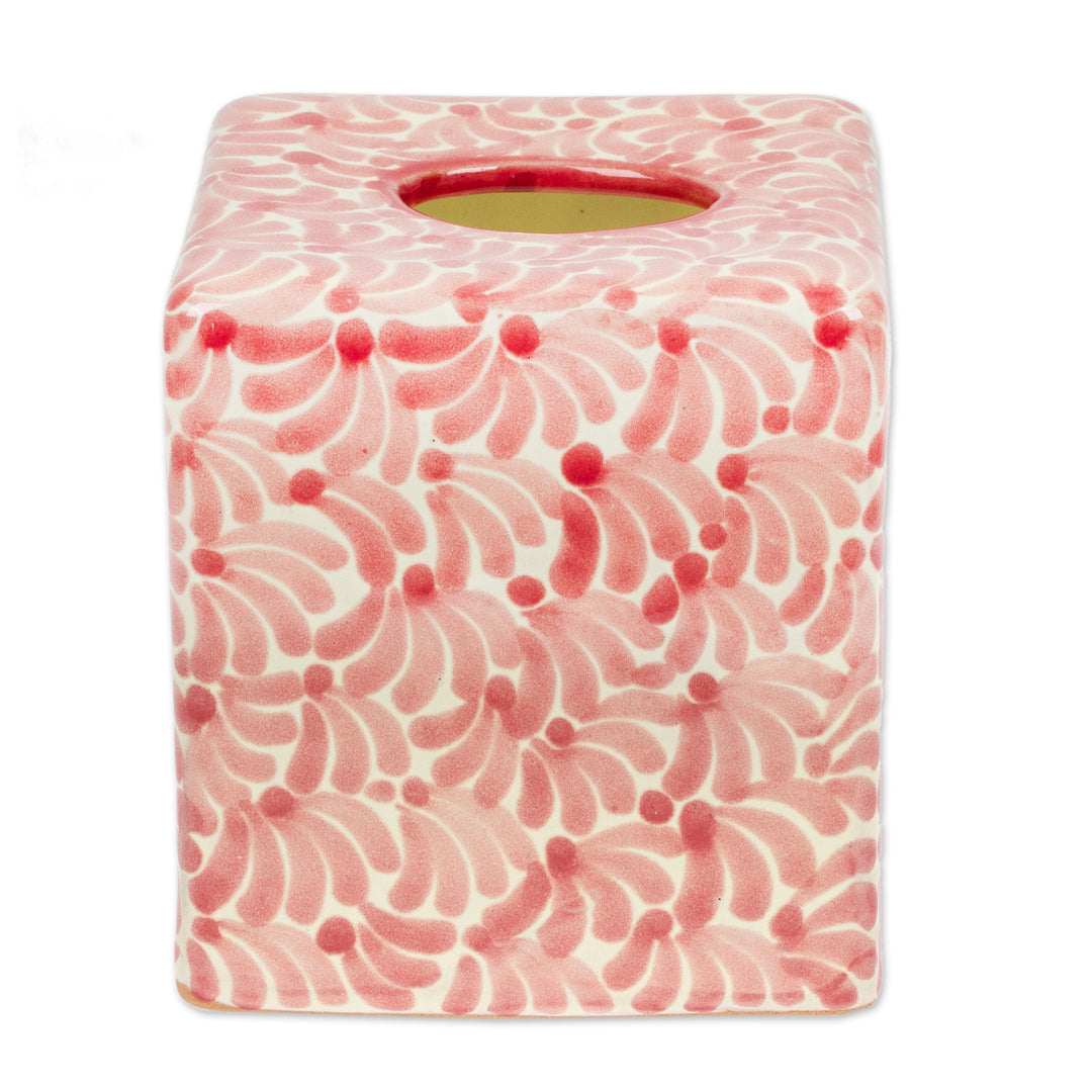 Handcrafted Talavera-Style Ceramic Tissue Box Cover in Pink - Talavera Delight