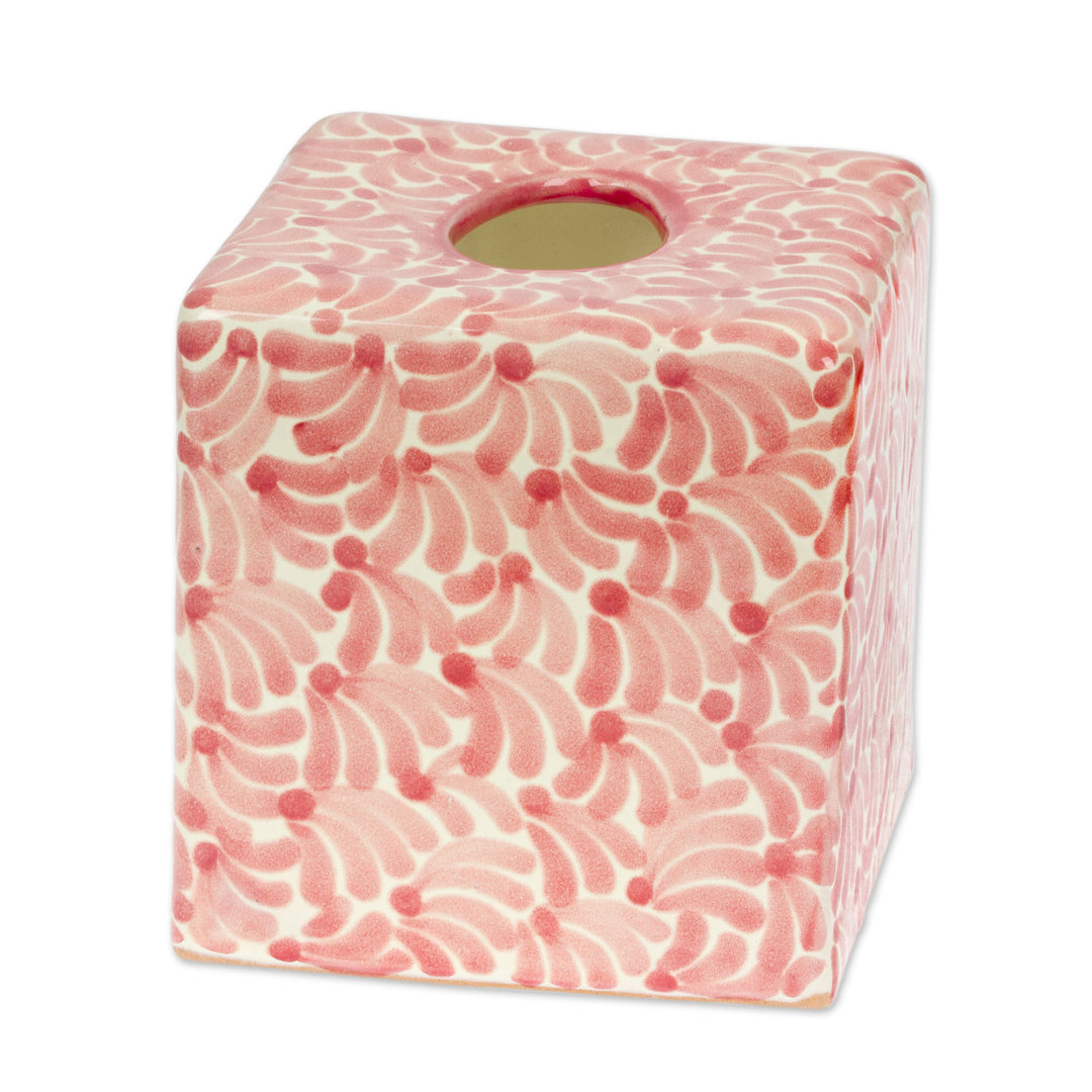 Handcrafted Talavera-Style Ceramic Tissue Box Cover in Pink - Talavera Delight