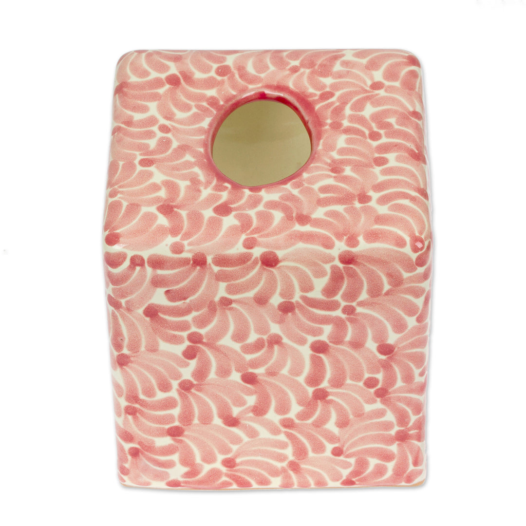 Handcrafted Talavera-Style Ceramic Tissue Box Cover in Pink - Talavera Delight